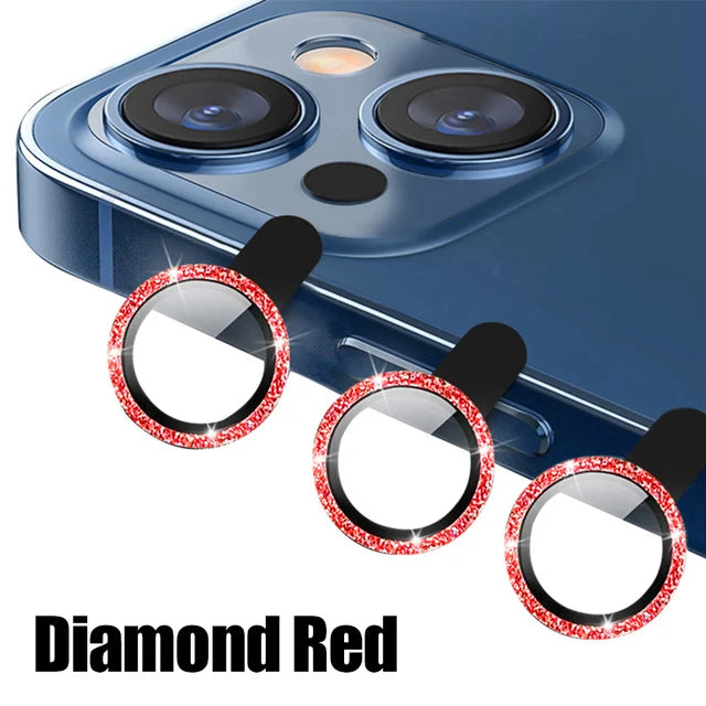 Lens Protector Glass for iPhone 13 Pro Max Plus Camera Lens Protection For iPhone Mini Metal Ring Camera Film Diamond Red