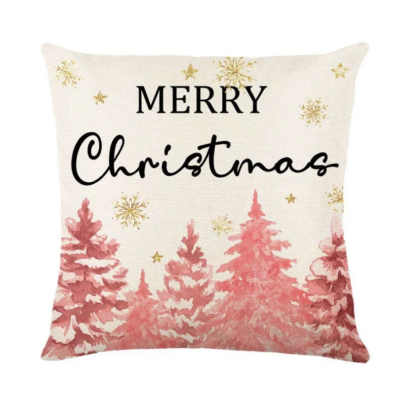 Linen Merry Christmas Pillow Cover 45x45cm Throw Pillowcase Winter Christmas Decorations for Home Tree Deer Sofa Cushion Cover 16
