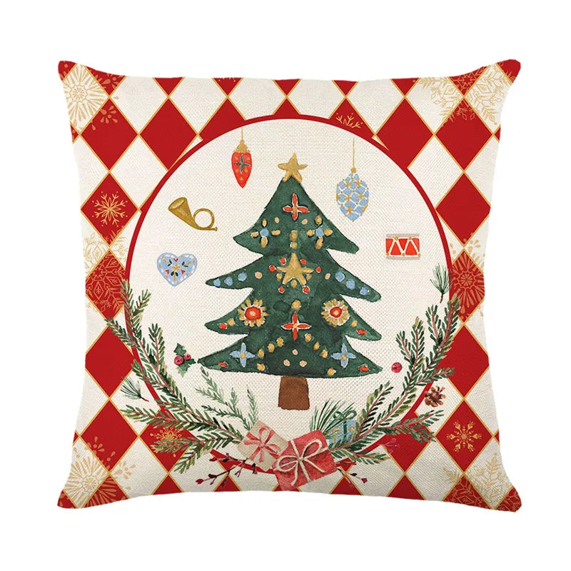 Linen Merry Christmas Pillow Cover 45x45cm Throw Pillowcase Winter Christmas Decorations for Home Tree Deer Sofa Cushion Cover 13