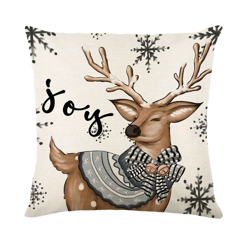 Linen Merry Christmas Pillow Cover 45x45cm Throw Pillowcase Winter Christmas Decorations for Home Tree Deer Sofa Cushion Cover 6