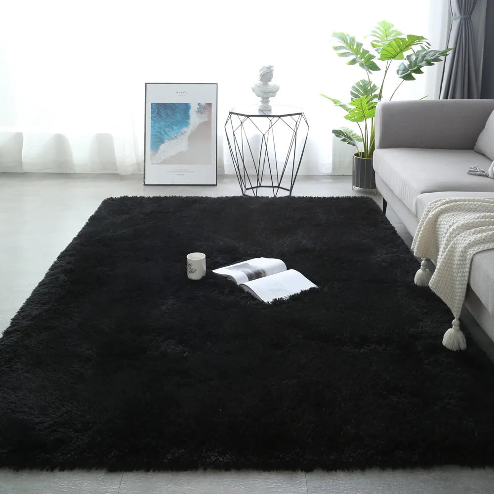 Living Room Carpets Fluffy Bedroom Carpets Bay Window Carpets Thickened Floor Mats Home Improvement Soft Velvet Mats BLACK