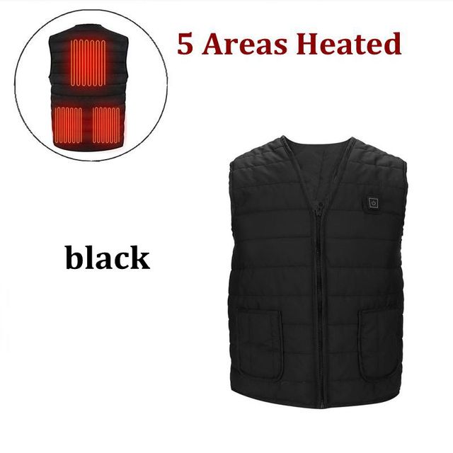 Men Autumn winter Smart heating Cotton Vest 9 area Heated V neck vest Women Outdoor Flexible Thermal Winter Warm Jacket M-7XL 5 Areas Heated Black