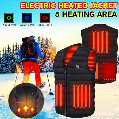 Men Autumn winter Smart heating Cotton Vest 9 area Heated V neck vest Women Outdoor Flexible Thermal Winter Warm Jacket M-7XL