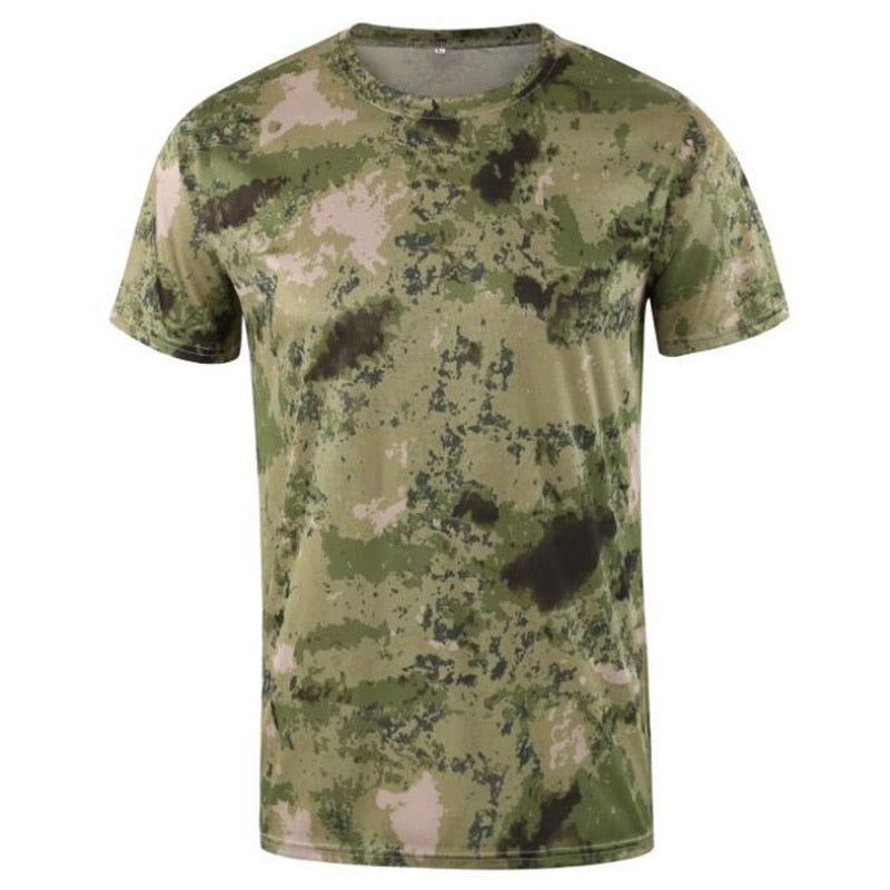 Men Camouflage Hiking T-Shirts Quick Drying Breathable Short Sleeve Military Tactical Tops Ourdoor Hunting Military T Shirt