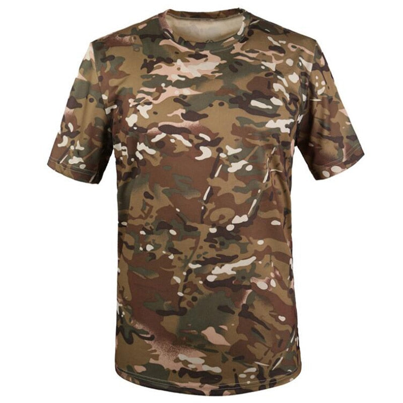 Men Camouflage Hiking T-Shirts Quick Drying Breathable Short Sleeve Military Tactical Tops Ourdoor Hunting Military T Shirt CP