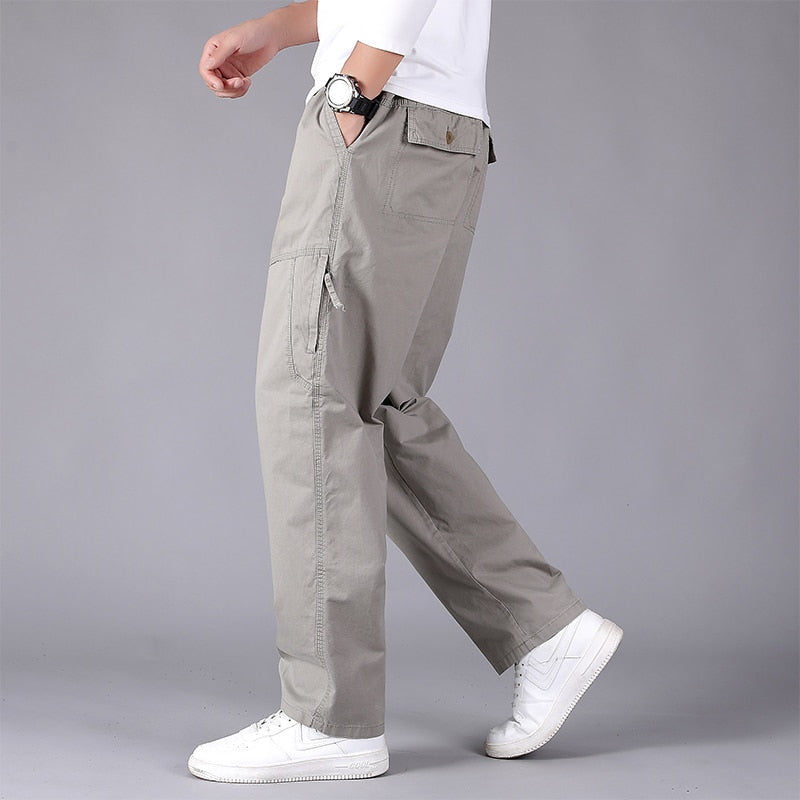 Men Cargo Pants New Cotton Loose Trousers Men Fashion Multi-Pocket Joggers Brand Casual Military Pants Men Plus Size Gray