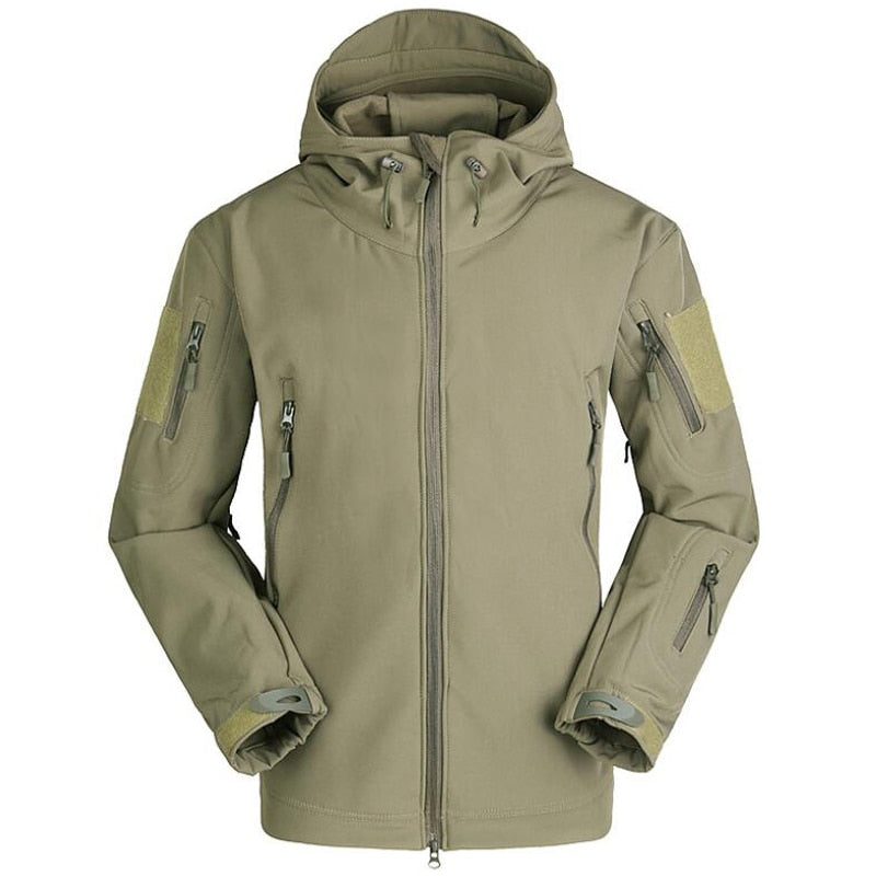 Men Military Tactical Hiking Jacket Outdoor Windproof Fleece Thermal Sport Waterproof Hunting Clothes Hooded Army Camo Outerwear Army Green