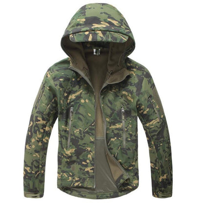 Men Military Tactical Hiking Jacket Outdoor Windproof Fleece Thermal Sport Waterproof Hunting Clothes Hooded Army Camo Outerwear CP green