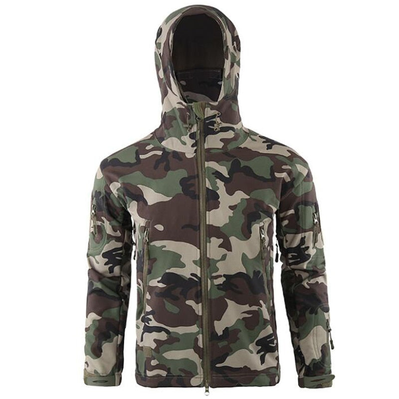 Men Military Tactical Hiking Jacket Outdoor Windproof Fleece Thermal Sport Waterproof Hunting Clothes Hooded Army Camo Outerwear jungle camo