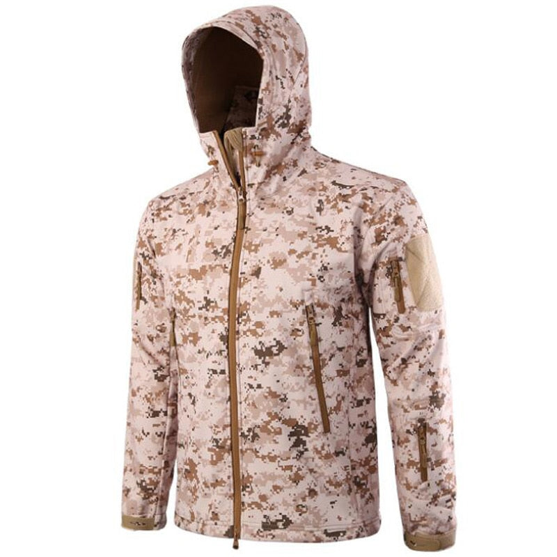 Men Military Tactical Hiking Jacket Outdoor Windproof Fleece Thermal Sport Waterproof Hunting Clothes Hooded Army Camo Outerwear desert digital