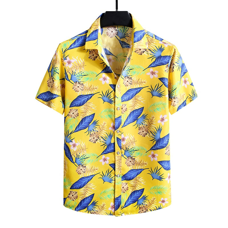 Men'S Blouse Fashions Summer Clothes Shirts Short Sleeves OverSize Hawaiian Beach Casual Floral Print For Man