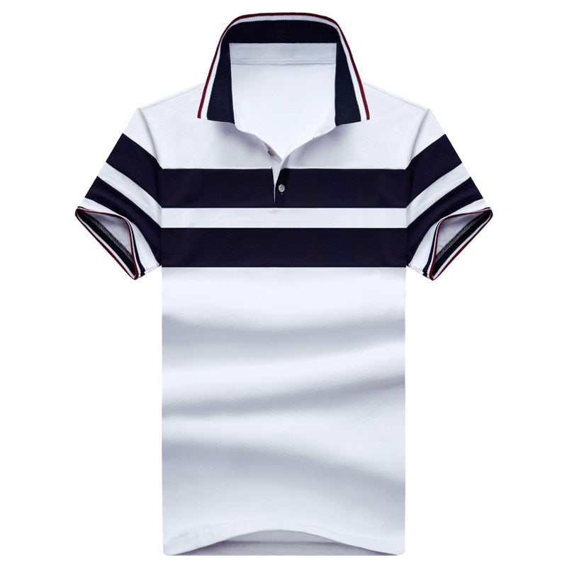 Men'S Classic Striped Polo Blakc White Shirt Cotton Short Sleeve Summer Oversize Stretch Breathable DQC1711 2