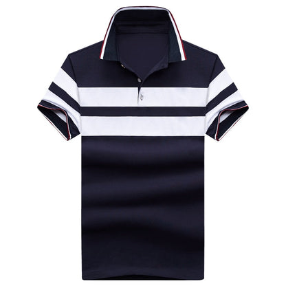 Men'S Classic Striped Polo Blakc White Shirt Cotton Short Sleeve Summer Oversize Stretch Breathable