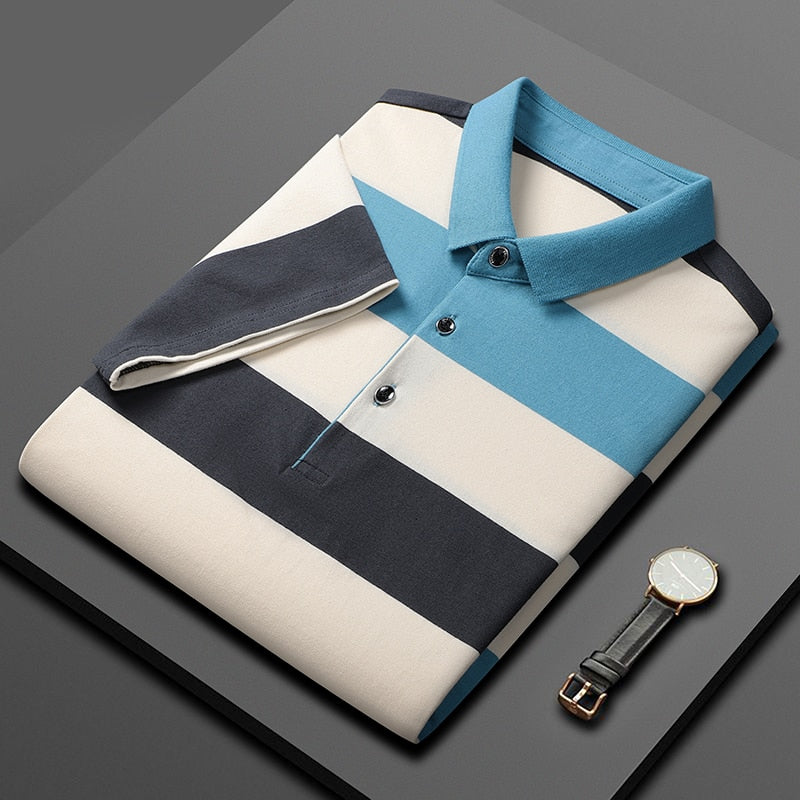 Men'S Classic Striped Polo Shirt Cotton Short Sleeve Summer Plus Oversize JX2315 3