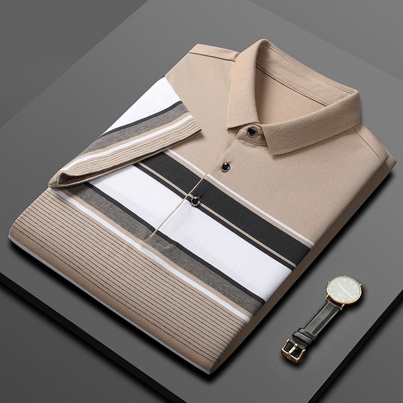 Men'S Classic Striped Polo Shirt Cotton Short Sleeve Summer Plus Oversize JX2338 4