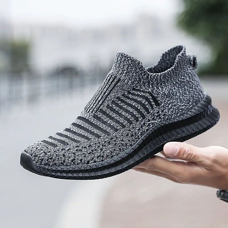 Men Shoes Breathable Men's Sneakers Comfortable Running Shoes Tenis Outdoor Slip On Walking Sneakers Sock Jogging Shoes Gray