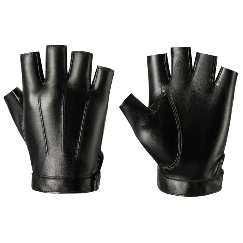 Men Women PU Leather Gloves Lovers Fingerless Mittens Black Half Finger Outdoor Tactical Mens Leather Driving Gloves