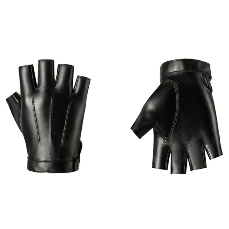 Men Women PU Leather Gloves Lovers Fingerless Mittens Black Half Finger Outdoor Tactical Mens Leather Driving Gloves