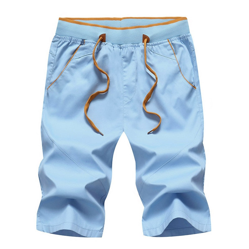 Mens Summer Casual Shorts New Fashion Letter Bermudas Boardshorts Men Brand Clothing Breathable Elasticity Beach Shorts Men Sky Blue