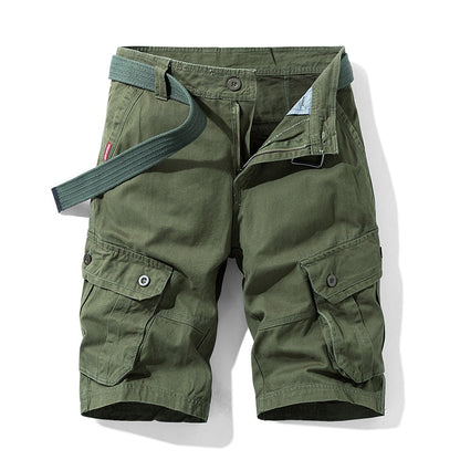 Mens Summer Cotton Army Tactical Cargo Shorts New Fashion Khaki Multi-pocket Casual Short Pants Loose Military Shorts Men Army Green