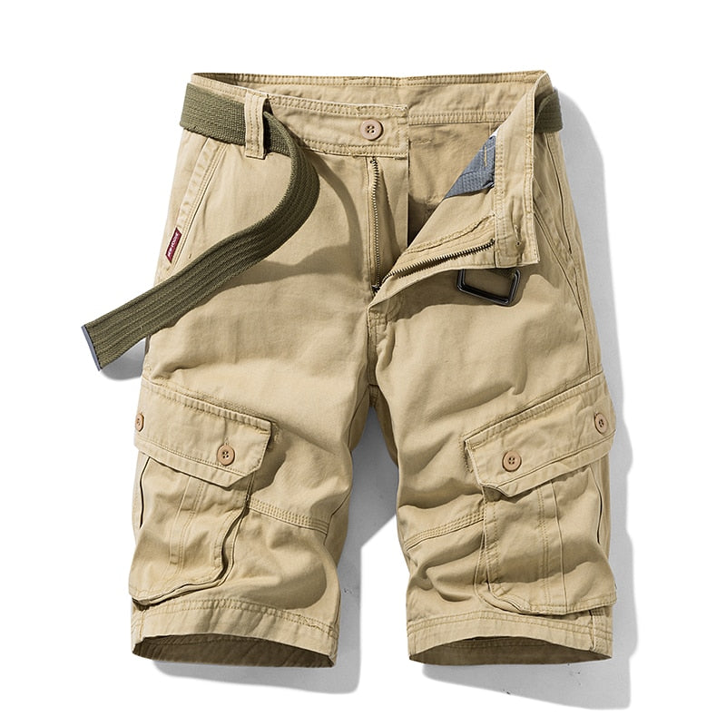 Mens Summer Cotton Army Tactical Cargo Shorts New Fashion Khaki Multi-pocket Casual Short Pants Loose Military Shorts Men Khaki