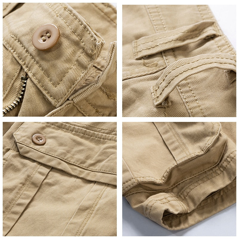 Mens Summer Cotton Army Tactical Cargo Shorts New Fashion Khaki Multi-pocket Casual Short Pants Loose Military Shorts Men