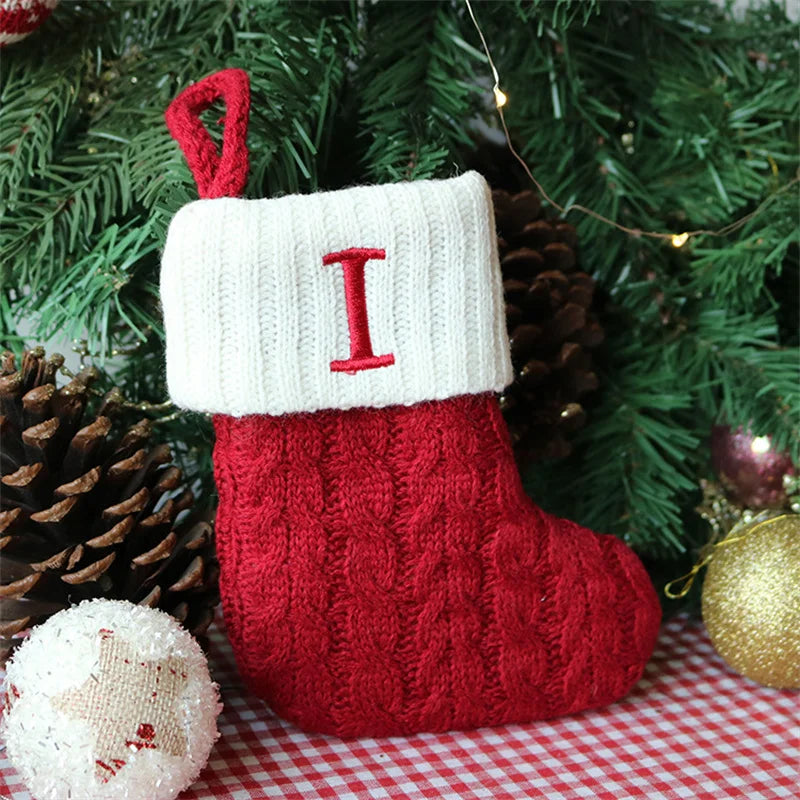 Merry Christmas Socks Red Snowflake 26 Alphabet Letters Stocking DIY Christmas Tree Pendant Christmas Decorations Home Xmas Gift I Christmas socks