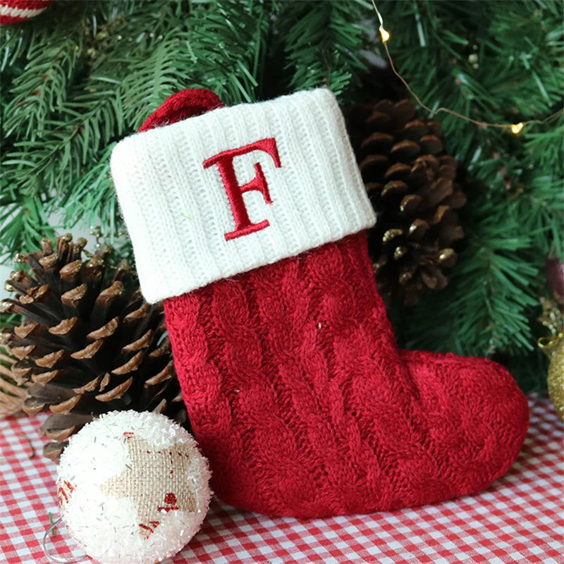 Merry Christmas Socks Red Snowflake 26 Alphabet Letters Stocking DIY Christmas Tree Pendant Christmas Decorations Home Xmas Gift F Christmas socks
