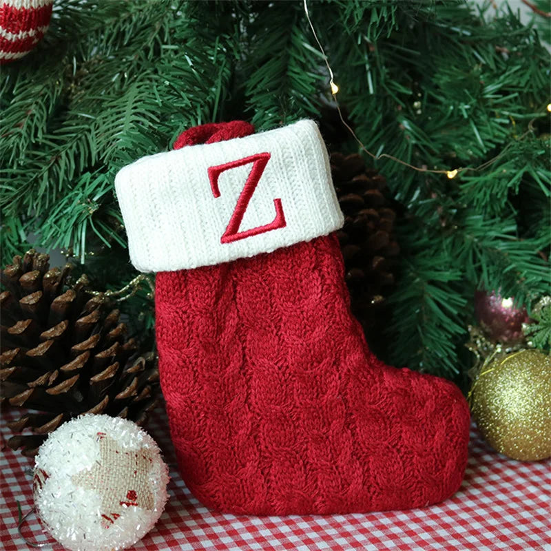 Merry Christmas Socks Red Snowflake 26 Alphabet Letters Stocking DIY Christmas Tree Pendant Christmas Decorations Home Xmas Gift Z Christmas socks