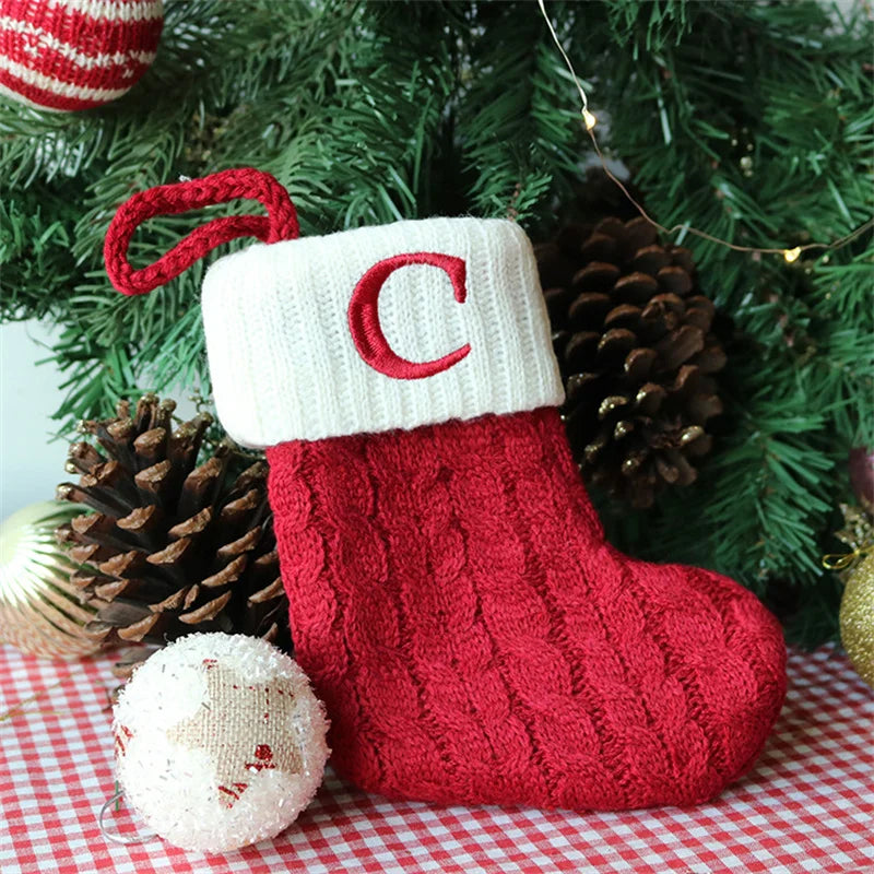 Merry Christmas Socks Red Snowflake 26 Alphabet Letters Stocking DIY Christmas Tree Pendant Christmas Decorations Home Xmas Gift C Christmas socks