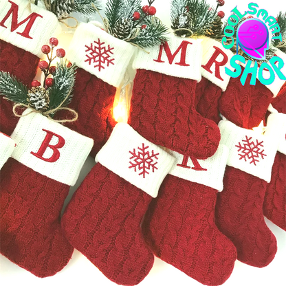 Merry Christmas Socks Red Snowflake 26 Alphabet Letters Stocking DIY Christmas Tree Pendant Christmas Decorations Home Xmas Gift
