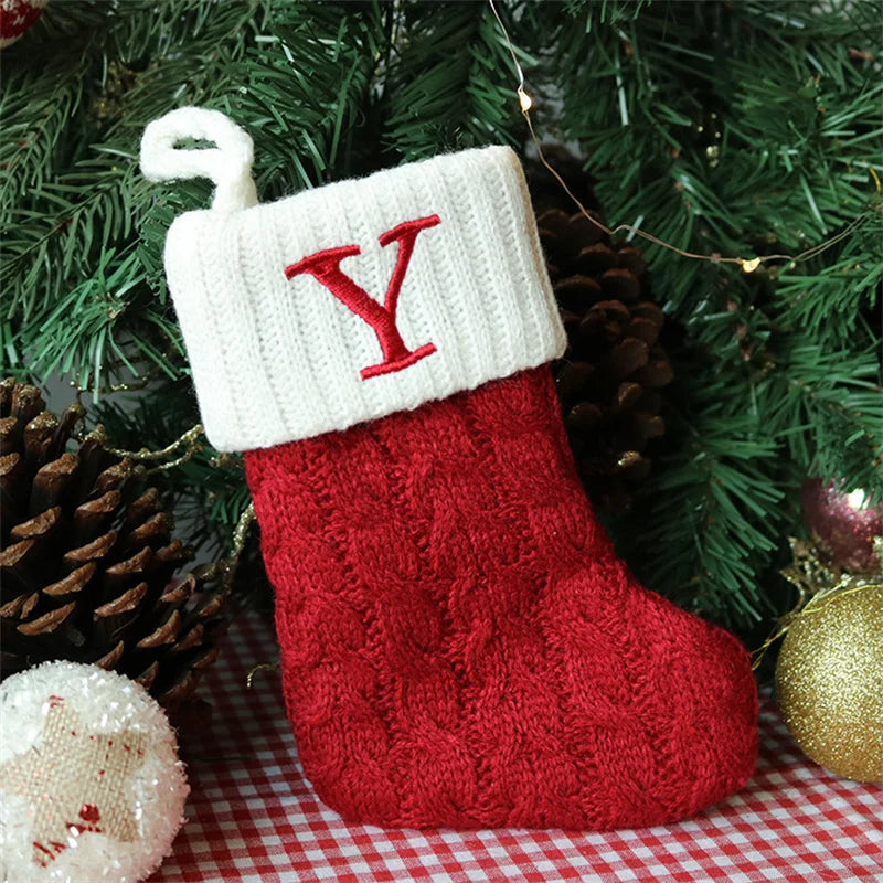 Merry Christmas Socks Red Snowflake 26 Alphabet Letters Stocking DIY Christmas Tree Pendant Christmas Decorations Home Xmas Gift Y Christmas socks