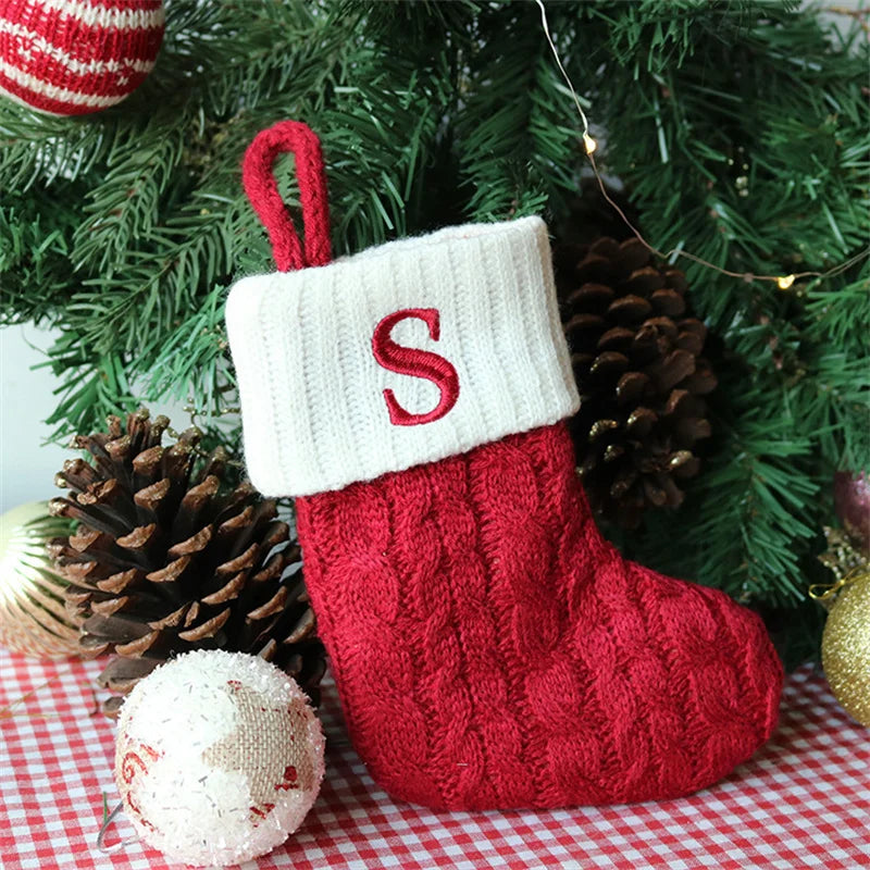 Merry Christmas Socks Red Snowflake 26 Alphabet Letters Stocking DIY Christmas Tree Pendant Christmas Decorations Home Xmas Gift S Christmas socks