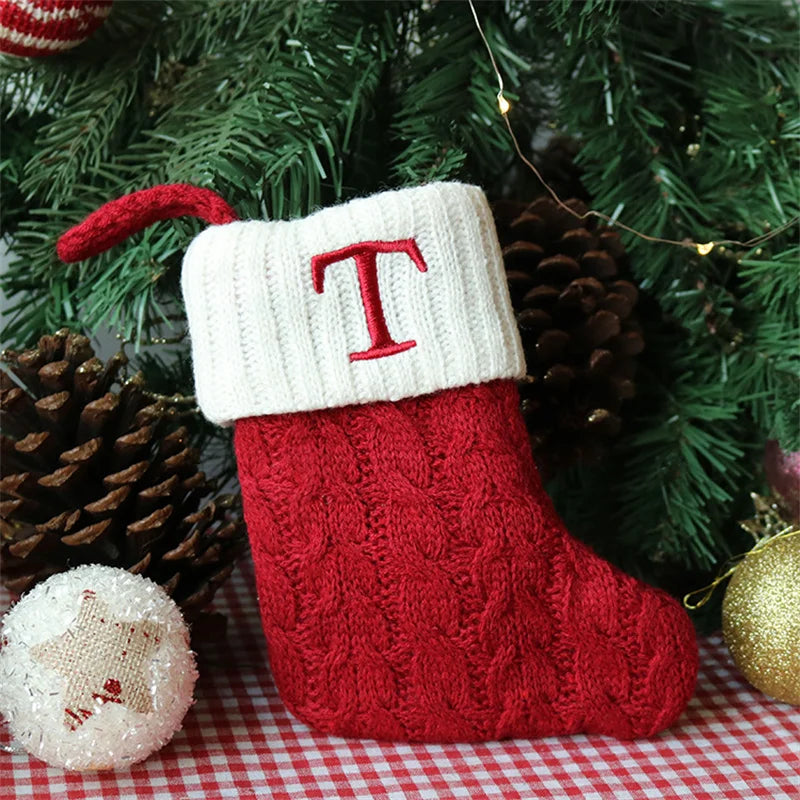 Merry Christmas Socks Red Snowflake 26 Alphabet Letters Stocking DIY Christmas Tree Pendant Christmas Decorations Home Xmas Gift T Christmas socks