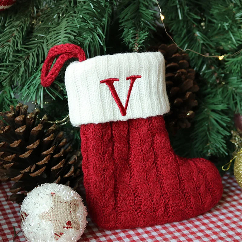 Merry Christmas Socks Red Snowflake 26 Alphabet Letters Stocking DIY Christmas Tree Pendant Christmas Decorations Home Xmas Gift V Christmas socks