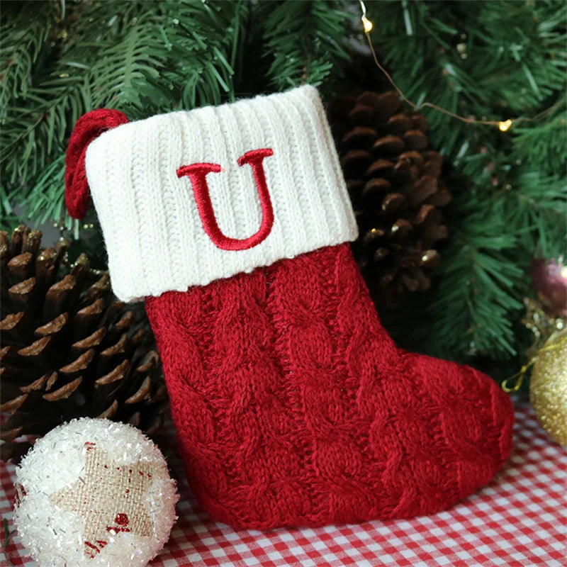 Merry Christmas Socks Red Snowflake 26 Alphabet Letters Stocking DIY Christmas Tree Pendant Christmas Decorations Home Xmas Gift U Christmas socks