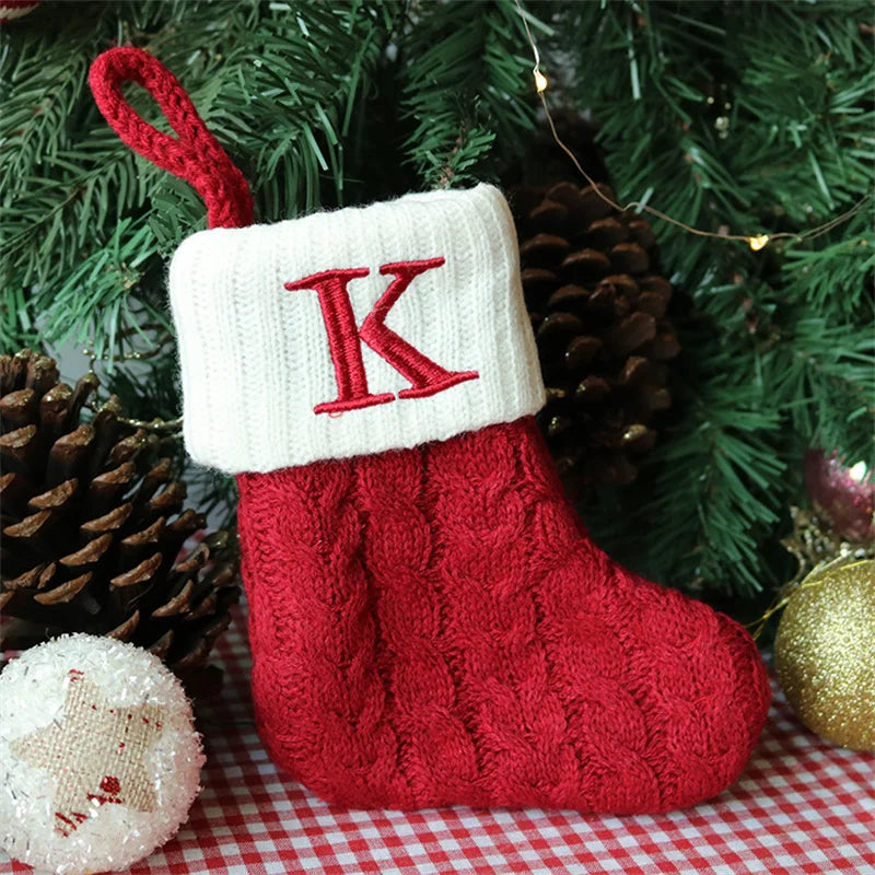 Merry Christmas Socks Red Snowflake 26 Alphabet Letters Stocking DIY Christmas Tree Pendant Christmas Decorations Home Xmas Gift K Christmas socks