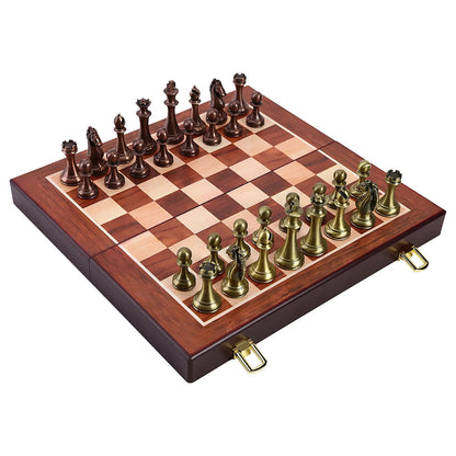 Metal Medieval Chess Set with High Quality Wooden Chessboard Adult and Children 32 Metal Chess Pieces Family Game Toy Gift