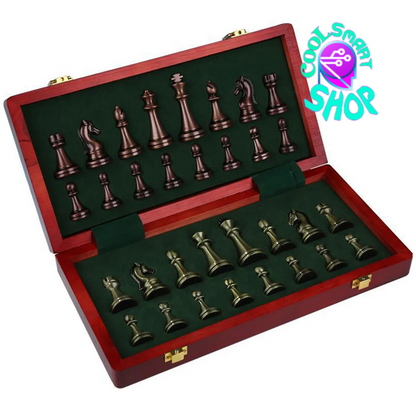 Metal Medieval Chess Set with High Quality Wooden Chessboard Adult and Children 32 Metal Chess Pieces Family Game Toy Gift