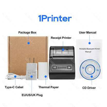 Mini Bluetooth Thermal Bill Printer Wireless Protable 58mm Receipt Printer Loyverse POS Free App SII on Android The cheapest Black Printer US plug