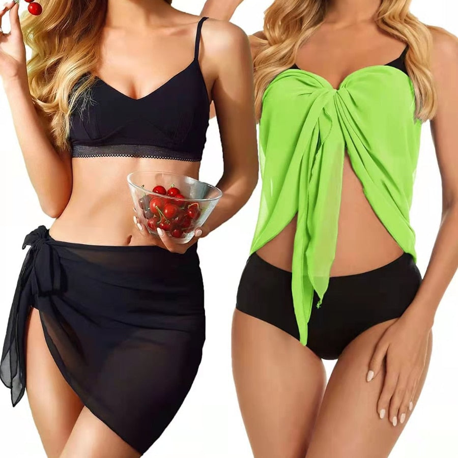 Mini Ruffle Skirts Women Cover Up Dress Beach Wrap Short Sarongs Bikini Candy Color Bathing Skirt Women Swimsuit Beachwear