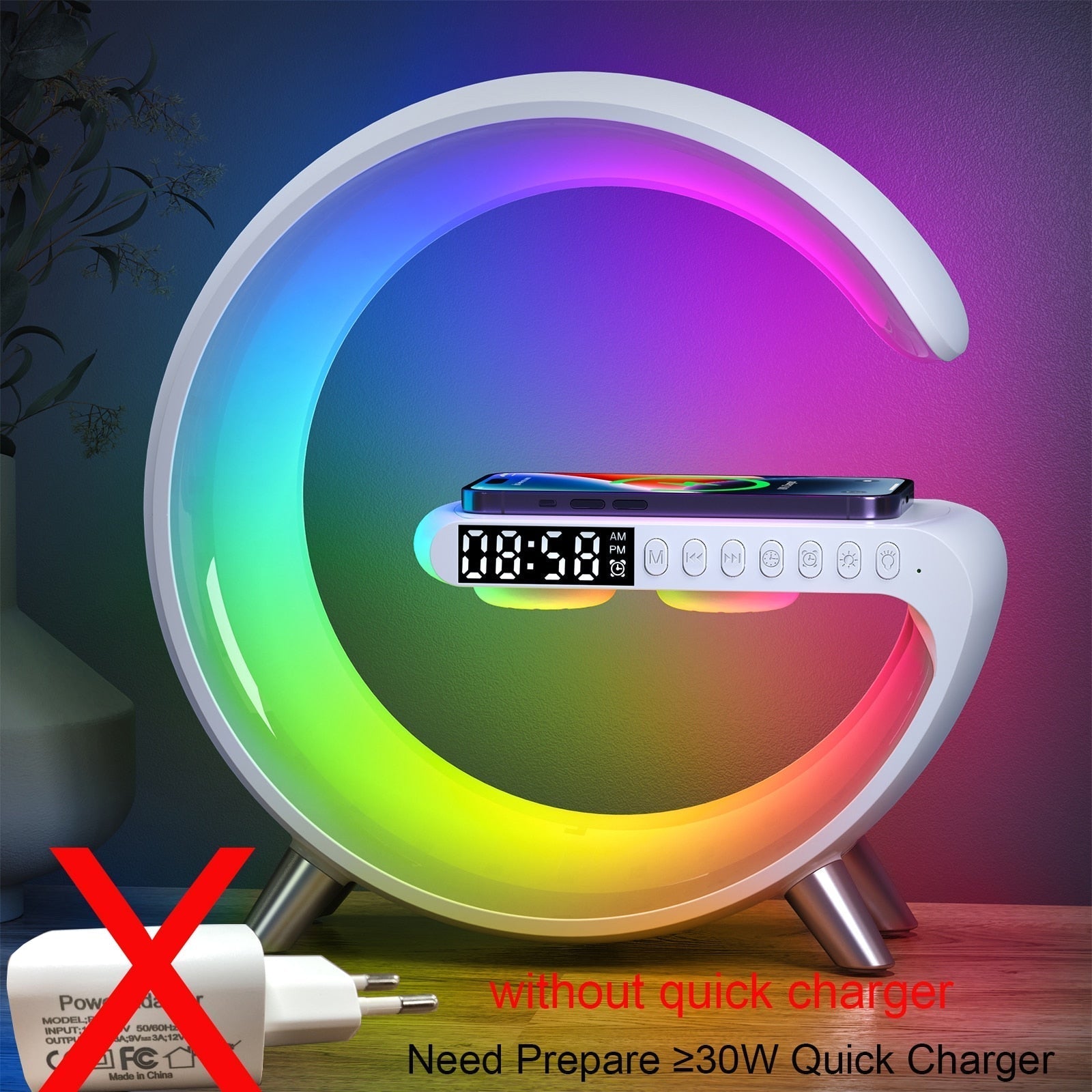 Multifunctional Wireless Charger Alarm Clock Speaker APP Control RGB Night Light Charging Station for Iphone 14 Samsung xiaomi
