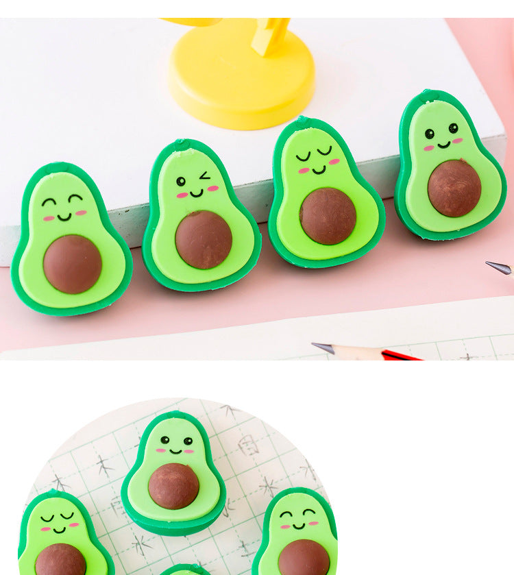 NEW Cute Kawaii Avocado Rubber Erasers Novelty Fruit Pencil Eraser for Student School Correction Supplies Kids Gift Promotional