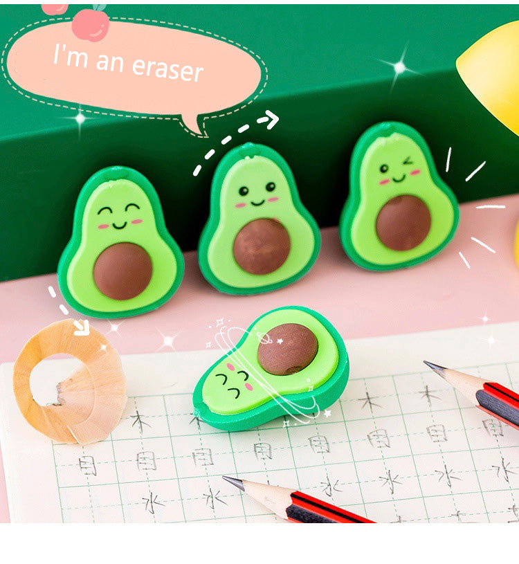 NEW Cute Kawaii Avocado Rubber Erasers Novelty Fruit Pencil Eraser for Student School Correction Supplies Kids Gift Promotional