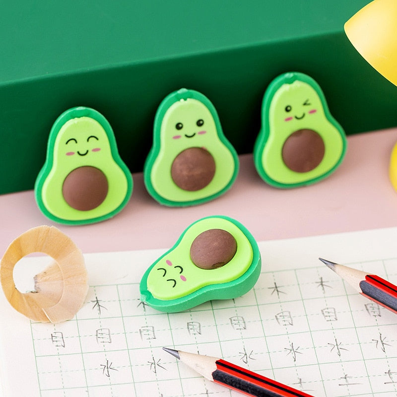 NEW Cute Kawaii Avocado Rubber Erasers Novelty Fruit Pencil Eraser for Student School Correction Supplies Kids Gift Promotional