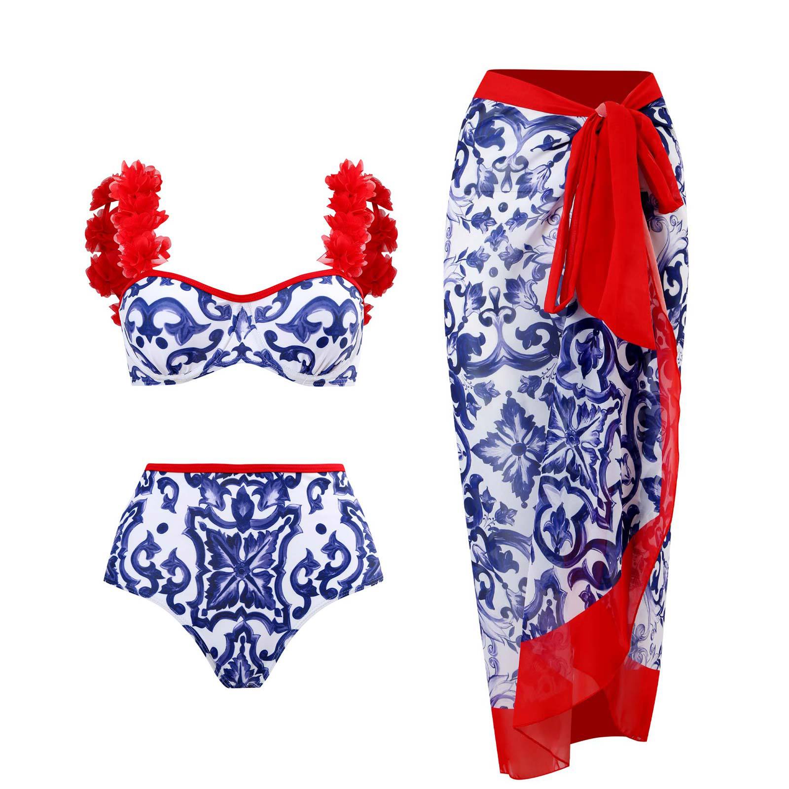 New 2-Piece Women Bikini Set Push Up Floral Printed Ruffle Bikini Strappy Bandage Swimwear Brazilian Biquini Bathing Suit QJY86R3