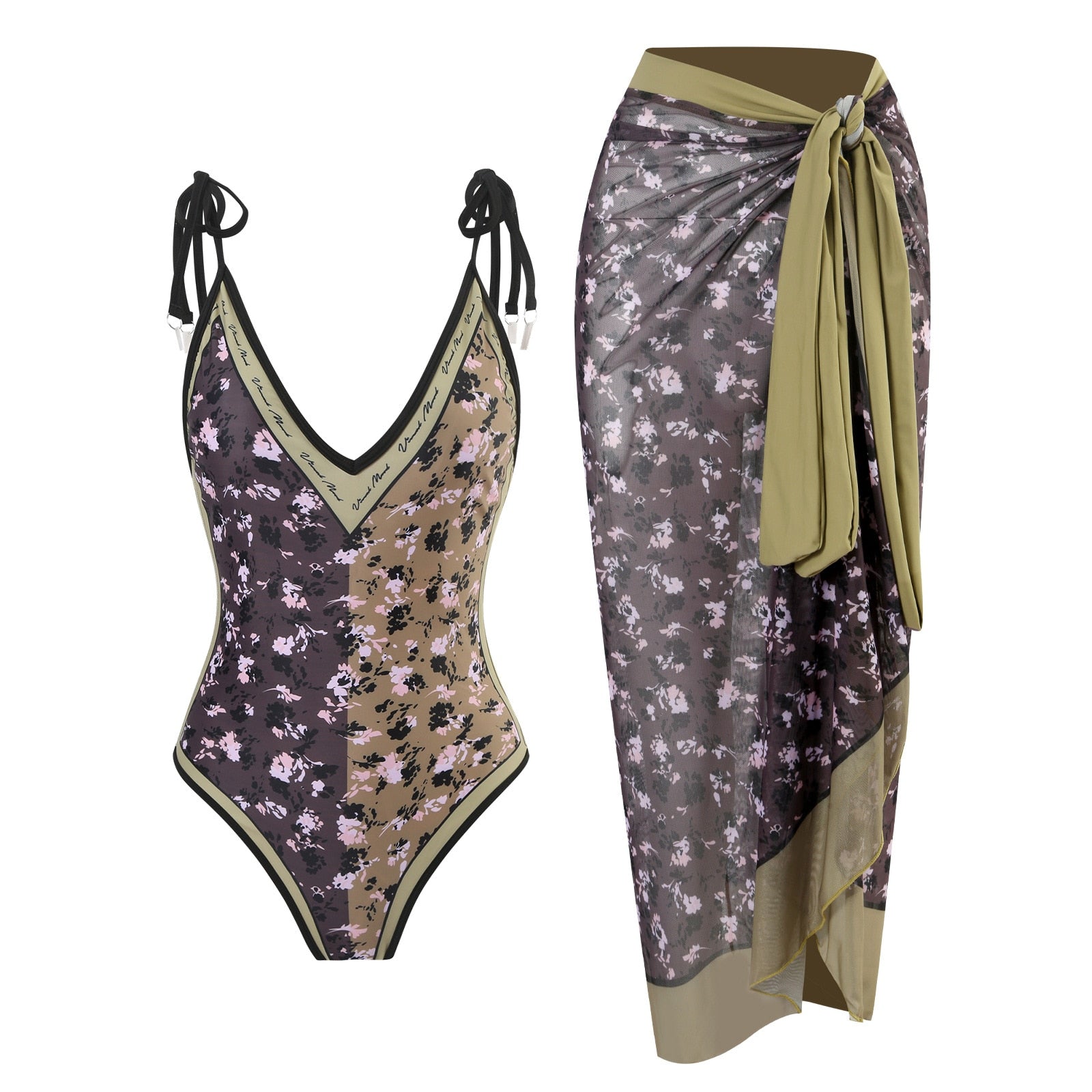 New 2-Piece Women Bikini Set Push Up Floral Printed Ruffle Bikinis Strappy Bandage Swimwear Brazilian Biquini Bathing Suit QJY99G2