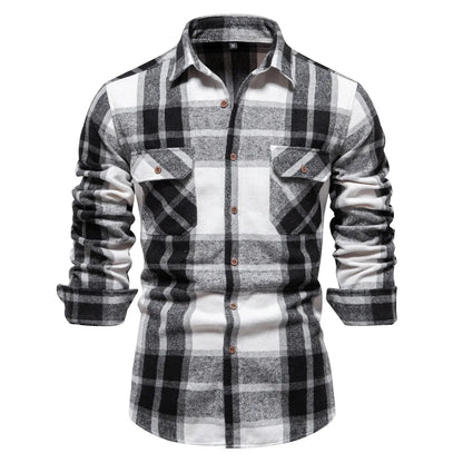 New Autumn and Winter Thicken Plaid Shirt for Men Over Jacket Men Casual Classic Double Pockets Mens Shirts