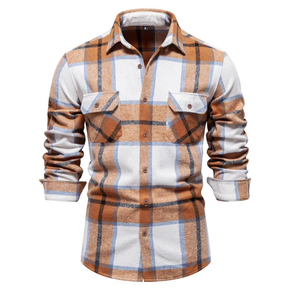 New Autumn and Winter Thicken Plaid Shirt for Men Over Jacket Men Casual Classic Double Pockets Mens Shirts