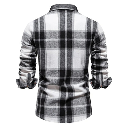 New Autumn and Winter Thicken Plaid Shirt for Men Over Jacket Men Casual Classic Double Pockets Mens Shirts